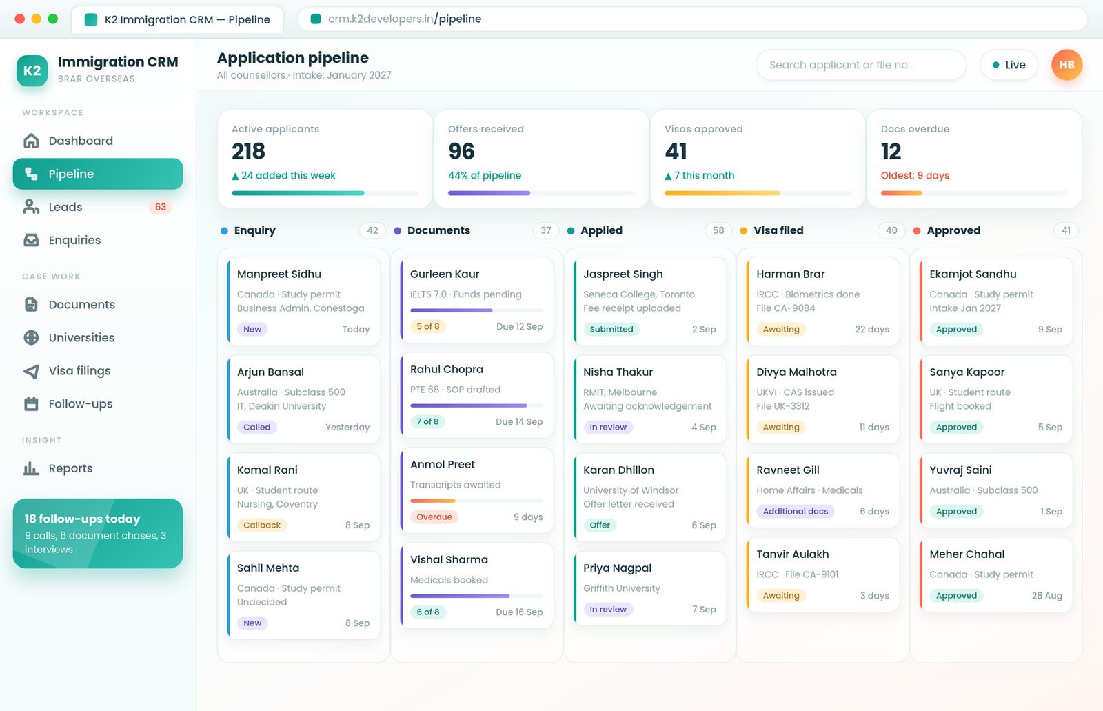 Immigration CRM screenshot